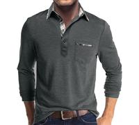 Poloshirt Herren Langarm Kontrastfarbe Langarmshirt mit Tasche Klassisches Outdoor Casual Polo Tops Regular Golf T-Shirts leichtes Atmungsaktiv Button Basic Polo Shirts Longsleeve