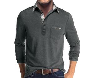 Poloshirt Herren Langarm Kontrastfarbe Langarmshirt mit Tasche Klassisches Outdoor Casual Polo Tops Regular Golf T-Shirts leichtes Atmungsaktiv Button Basic Polo Shirts Longsleeve