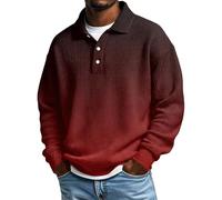 Poloshirt Herren Polo Shirt Herren Langarmhemden Button-Down-Kragen Lässiges Lockeres Schnittmuster Mittelschweres Strukturiertes Strickoberteil Hemden Sportlich (Wine XXL)
