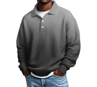 Poloshirt Herren,Polo Shirt, Langarmhemden, Button-Down-Kragen, lässiges, lockeres Schnittmuster, mittelschweres, strukturiertes Strickoberteil Schwarzes Kurzarm Hemd (Grey, S)