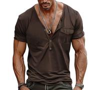 Poloshirt Herren Slim Fit Stehkragen Mode Tops Herren Komfortabel Klassisch All-Match Kurzarm Herren Jugend Persönlichkeit Trend Casual T-Shirt Herren L-Brown1 L