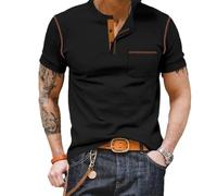 Poloshirt Herren Slim Fit Stehkragen Mode Tops Herren Komfortabel Klassisch All-Match Kurzarm Herren Jugend Persönlichkeit Trend Casual T-Shirt Herren B-Black1 L