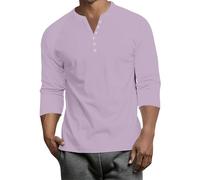 Poloshirt Herren Vintage V Ausschnitt Henleyshirt Henley Shirt Herren Freizeit Button Down Schwimmshirt Bequem Poloshirt Langarm Sommershirt Atmungsaktive Gym (1-Light Purple,XL)