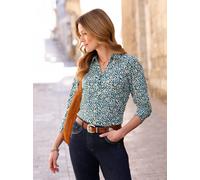 Poloshirt INSPIRATIONEN "Print-Shirt", Damen, Gr. 54, petrol, camel, bedruckt, 50% Baumwolle, 50% Modal, bedruckt, gemustert, mehrfarbig, V-Ausschnitt, Shirts (82096821-54) petrol, camel, bedruckt