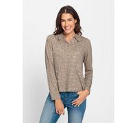 Poloshirt INSPIRATIONEN "Shirt", Damen, Gr. 54, braun (camel, steingrau, bedruckt), 50% Baumwolle, 50% Modal, gemustert, mehrfarbig, Shirts (86130166-54) camel, steingrau, bedruckt