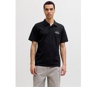 Poloshirt JACK & JONES "JJBRANDON POLO SS", Herren, Gr. S, schwarz, Jersey, Obermaterial: 100% Baumwolle, bedruckt, regular fit, Shirts (31497510-S) schwarz
