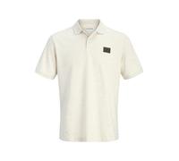 Poloshirt JACK & JONES "JJDAYTONA POLO SS SN", Herren, Gr. M, antique weiß detail:melange, Jersey, Obermaterial: 58% Polyester, 40% Baumwolle, 2% Elasthan, meliert, normal, Rundhals, Shirts (17635349-