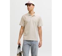 Poloshirt JACK & JONES "JJEAUSTIN POLO SS NOOS", Herren, Gr. S, antique weiß detail:play, melange, Jersey, Obermaterial: 58% Polyester, 39% Baumwolle, 3% Elasthan, meliert, regular fit normal, ohne Au