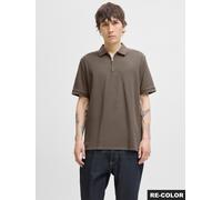 Poloshirt JACK & JONES "JJEAUSTIN ZIP POLO SS NOOS", Herren, Gr. M, braun (falcon detail:classic), Jersey, Obermaterial: 58% Polyester, 40% Baumwolle, 2% Elasthan, unifarben, regular fit normal, Shirt