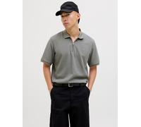 Poloshirt JACK & JONES "JJEAUSTIN ZIP POLO SS NOOS", Herren, Gr. M, grau (ultimate grau detail:classic), Jersey, Obermaterial: 58% Polyester, 40% Baumwolle, 2% Elasthan, unifarben, regular fit normal,