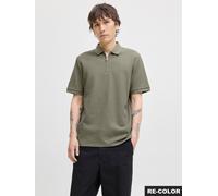 Poloshirt JACK & JONES "JJEAUSTIN ZIP POLO SS NOOS", Herren, Gr. M, grün (vetiver detail:classic), Jersey, Obermaterial: 58% Polyester, 40% Baumwolle, 2% Elasthan, unifarben, regular fit normal, Shirt