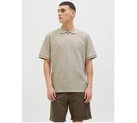 Poloshirt JACK & JONES "JJEAUSTIN ZIP POLO SS NOOS", Herren, Gr. S, moonbeam detail:classic, Jersey, Obermaterial: 58% Polyester, 40% Baumwolle, 2% Elasthan, unifarben, modisch, regular fit normal, Ku
