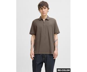 Poloshirt JACK & JONES "JJEAUSTIN ZIP POLO SS NOOS", Herren, Gr. S, braun (falcon detail:classic), Jersey, Obermaterial: 58% Polyester, 40% Baumwolle, 2% Elasthan, unifarben, regular fit normal, Shirt