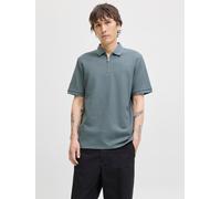 Poloshirt JACK & JONES "JJEAUSTIN ZIP POLO SS NOOS", Herren, Gr. S, grün (stormy weather detail:classic), Jersey, Obermaterial: 58% Polyester, 40% Baumwolle, 2% Elasthan, unifarben, regular fit normal
