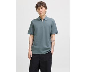 Poloshirt JACK & JONES "JJEAUSTIN ZIP POLO SS NOOS", Herren, Gr. S, grün (stormy weather detail:classic), Jersey, Obermaterial: 58% Polyester, 40% Baumwolle, 2% Elasthan, unifarben, regular fit normal