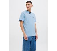 Poloshirt JACK & JONES "JJEPAULOS MAO POLO", Herren, Gr. M, blau (chambray blau), Piquu00e9, Obermaterial: 100% Baumwolle, unifarben, modisch, slim fit taillenbedeckt, Rundhals, Kurzarm Rippbündchen,