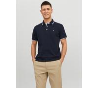 Poloshirt JACK & JONES "JJEPAULOS POLO SS NOOS", Herren, Gr. S, blau (navy blazer detail:play), Jersey, Obermaterial: 100% Baumwolle, unifarben, slim fit normal, Rundhals, Shirts Poloshirt, Baumwolle,
