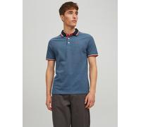 Poloshirt JACK & JONES "JJEPAULOS Poloshirt mit klassischem Kragen und figurbetonter Form", Herren, Gr. L, blau (blau, denim), Piqué, Obermaterial: 100% Baumwolle, unifarben mit Farbeinsatz, schmal, S