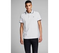 Poloshirt JACK & JONES "JJEPAULOS Poloshirt mit klassischem Kragen und figurbetonter Form", Herren, Gr. XL, weiß, Piqué, Obermaterial: 100% Baumwolle, unifarben mit Farbeinsatz, schmal normal, Rundhal