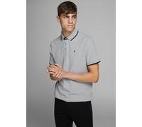 Poloshirt JACK & JONES "JJEPAULOS Poloshirt mit klassischem Kragen und figurbetonter Form", Herren, Gr. XXL, grau (hellgrau, meliert), Piqué, Obermaterial: 100% Baumwolle, unifarben mit Farbeinsatz, s