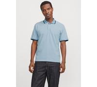 Poloshirt JACK & JONES "JPRBLUALVES SS POLO SN", Herren, Gr. XS, blau (ashley blau), Jersey, Obermaterial: 50% Baumwolle, 50% Polyester, unifarben, regular fit normal, ohne Ausschnitt, angesetztes Bün
