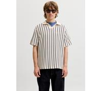 Poloshirt JACK & JONES "JPRBLUHARRY SS SPLIT NECK POLO SN", Herren, Gr. L, beige (cloud dancer stripes:navy), Jersey, Obermaterial: 70% Baumwolle, 20% Polyester, 10% Viskose, gestreift, regular fit no