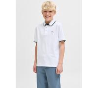 Poloshirt JACK & JONES JUNIOR "JJEPAULOS POLO SS NOOS JNR", Jungen, Gr. 176, weiß (weiß detail:slim fit), Single Jersey, Obermaterial: 100% Baumwolle, unifarben, slim fit, Shirts Poloshirt (98044250-1