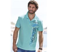 Poloshirt JOHN DEVIN, Herren, Gr. L (52/54), blau (türkis), Piqué, Obermaterial: 100% Baumwolle, bedruckt, regular fit normal, Rundhals, Rippbündchen, Shirts, mit großem Druck vorn aus Baumwoll-Piqué