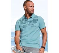 Poloshirt JOHN DEVIN "mit Print", Herren, Gr. M (48/50), blau (türkis), Slub, Obermaterial: 100% Baumwolle, bedruckt, regular fit, Rundhals, abgesteppte Kante, Shirts, Regular-Fit, aus Slub-Qualität, 