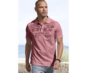 Poloshirt JOHN DEVIN "mit Print", Herren, Gr. S (44/46), rot (rosenholz), Slub, Obermaterial: 100% Baumwolle, bedruckt, regular fit, Rundhals, abgesteppte Kante, Shirts Poloshirt, Regular-Fit, aus Slu