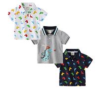 Poloshirt Jungen Baumwolle Poloshirt Kurzarm Gestreiftes Poloshirt Kinder T-Shirt Jungen Kinder Basic Poloshirt Kinder mädchen Casual Polo Kurzarm für Baby Polohemd Dinosaurier 110