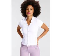 Poloshirt KANGAROOS, Damen, Gr. 40/42, weiß, Rippware, Obermaterial: 100% Baumwolle, unifarben, figurbetont kurz, V-Ausschnitt, Shirts, Kurzarm, figurbetonter Schnitt, aus Baumwolle (54739119-40) weiß