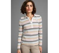 Poloshirt KANGAROOS, Damen, Gr. 44/46, beige (ecru gestreift), Interlock, Obermaterial: 100% Baumwolle, gestreift, lässig geschnitten hüftlang, abgesteppte Kante, Shirts, mit Polokragen, lässig geschn