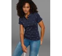 Poloshirt KANGAROOS, Damen, Gr. 48/50, blau (marine, bedruckt), Rippware, Obermaterial: 100% Baumwolle, bedruckt, sehr figurbetont hüftlang, Flachstrickbündchen, Shirts, Kurzarm, sehr figurbetont, mit