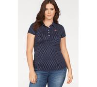 Poloshirt KANGAROOS, Damen, Gr. 52/54, blau (marine, weiß, gepunktet), Rippware, Obermaterial: 100% Baumwolle, bedruckt, figurbetont hüftbedeckend, Shirts, figurbetonter Schnitt, bedrucktes Punkte-Mot
