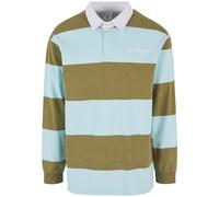 Poloshirt KARL KANI "Karl Kani Karl Kani OG Sport Rugby Shirt", Herren, Gr. M, bunt (olive, light blau), 100% Baumwolle, gestreift, normal, amerikanischer Ausschnitt, Shirts (94139700-M) olive, light