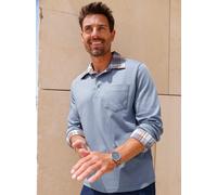 Poloshirt "Langarm-Poloshirt", Herren, Gr. 52/54, blau (jeansblau), 100% Baumwolle, gemustert, kariert, unifarben, ohne Ausschnitt, Shirts (766236-52) jeansblau