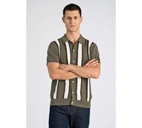 Poloshirt LINDBERGH "Cardigan (Kurzarm) Relaxed Fit", Herren, Gr. M, grün (lt army), Obermaterial: 100% Baumwolle, gestreift, lässig geschnitten, Rundhals, Shirts (20164705-M) lt army