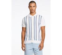 Poloshirt LINDBERGH "Cardigan (Kurzarm) Relaxed Fit", Herren, Gr. M, weiß (sanftes weiß), Obermaterial: 100% Baumwolle, gestreift, lässig geschnitten, Rundhals, Shirts (44937359-M) sanftes weiß