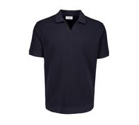 Kurzarmshirt LINDBERGH, Herren, Gr. L, schwarz (navy), Piqué, Obermaterial: 100% Baumwolle, unifarben, regular fit hüftbedeckend, V-Ausschnitt, elastischer Bund, Shirts, mit Polokragen (42650730-L) na