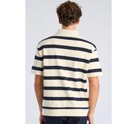 Poloshirt LINDBERGH "Poloshirt Oversize Fit", Herren, Gr. M, pearl weiß, Obermaterial: 85% Baumwolle, 15% Polyester, gestreift, oversize, Shirts (66763600-M) pearl weiß