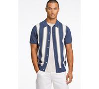 Poloshirt LINDBERGH "Cardigan (Kurzarm) Relaxed Fit", Herren, Gr. L, blau (dk blau), Obermaterial: 100% Baumwolle, gestreift, lässig geschnitten, Rundhals, Shirts (51394433-L) dk blau