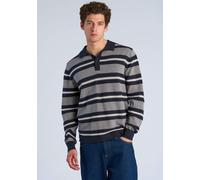 Poloshirt LINDBERGH "Strickpullover Comfort Fit", Herren, Gr. L, grau (grau mel), Obermaterial: 100% Baumwolle, gestreift, lässig geschnitten, Shirts (52964106-L) grau mel