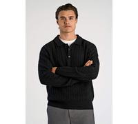 Poloshirt LINDBERGH "Strickpullover Relaxed Fit", Herren, Gr. XL, schwarz, Obermaterial: 80% Wolle, 20% Nylon, lässig geschnitten, Rundhals, Shirts (38254731-XL) schwarz