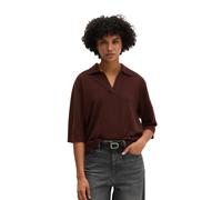 Poloshirt MARC O'POLO "aus weicher Merinowolle", Damen, Gr. XXS, braun (schwarz cherry), Obermaterial: 95% Schurwolle, 4% Polyamid, 1% Elasthan, unifarben, loose fit, Rippbündchen, Shirts (38741639-XX