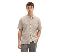 Poloshirt MARC O'POLO "mit strukturiertem Streifen-Muster", Herren, Gr. M, beige (light beige), Obermaterial: 100% Baumwolle, gestreift, loose fit, Shirts (13508169-M) light beige