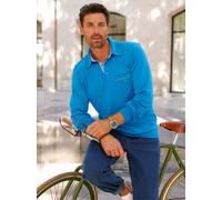 Poloshirt MARCO DONATI "Langarm-Shirt", Herren, Gr. 48/50, blau (azur), 100% Baumwolle, gemustert, kariert, unifarben, ohne Ausschnitt, Shirts (36688765-48) azur