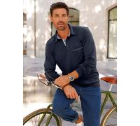 Poloshirt MARCO DONATI "Langarm-Shirt", Herren, Gr. 48/50, blau (marine), 100% Baumwolle, gemustert, kariert, unifarben, ohne Ausschnitt, Shirts (594687-48) marine