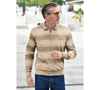 Poloshirt MARCO DONATI "Langarm-Shirt", Herren, Gr. 52/54, beige (beige, gestreift), 100% Baumwolle, bedruckt, gemustert, ohne Ausschnitt, Shirts (82271748-52) beige, gestreift