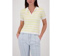 Poloshirt MONARI "Pullover Polo Ringel", Damen, Gr. 46, pastgelbger, Web, Obermaterial: 63% Viskose, 37% Polyacryl, geringelt, regular fit taillenbedeckt, V-Ausschnitt, eingesetzt gerader Abschluss, S